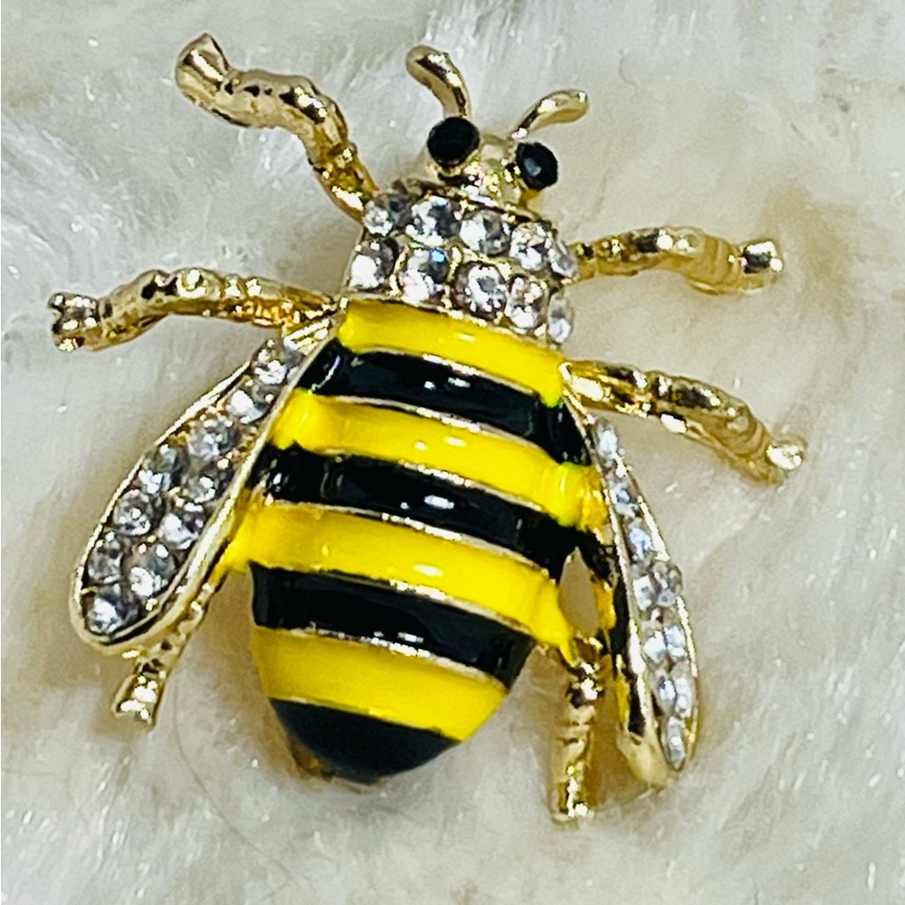 Gold and Yellow Bee Crystal Accent Brooch